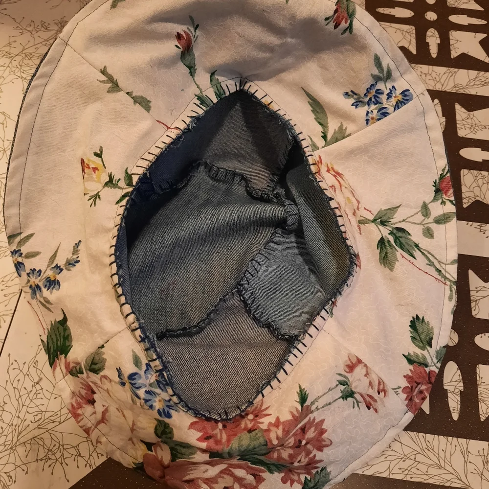 Handmade denim patch scrap Bucket Hat M sustainable